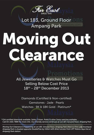 Featured image for (EXPIRED) Far East Jewellers Moving Out Clearance @ Ampang Park 18 – 28 Dec 2013