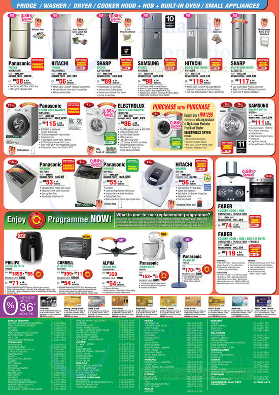 Fridges, Washers, Air Fryer, Oven, Fans, Mixer, Panasonic, Hitachi, Sharp, Samsung, Electrolux, Philips, Cornell, Alpha