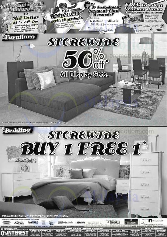 Furniture Storewide 50 Percent Off, Bedding Storewide 1 for 1