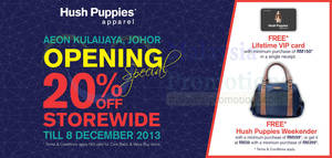 Featured image for (EXPIRED) Hush Puppies Apparel 20% OFF Storewide Promo @ AEON Kulaijaya 29 Nov – 8 Dec 2013