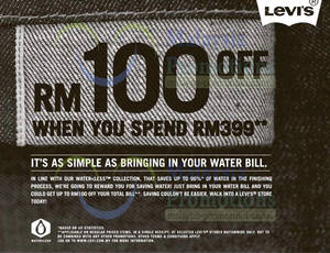 Featured image for (EXPIRED) Levi’s RM100 OFF With RM399 Spend & Water Bill 27 Dec 2013 – 5 Jan 2014