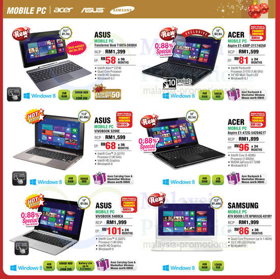 Notebooks, Asus, Acer, Samsung