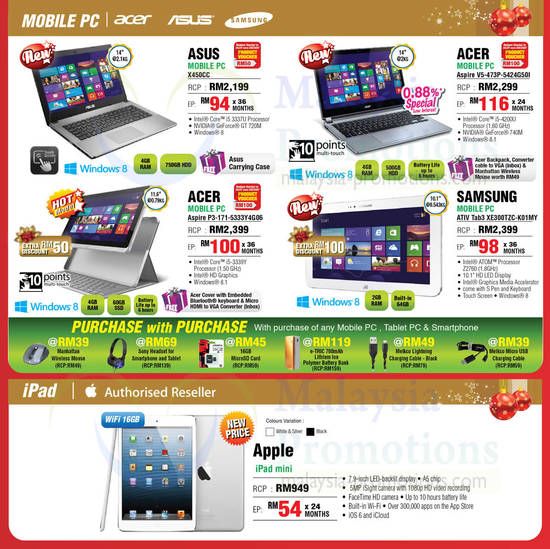 Notebooks, Tablets, Asus, Acer, Samsung, Apple