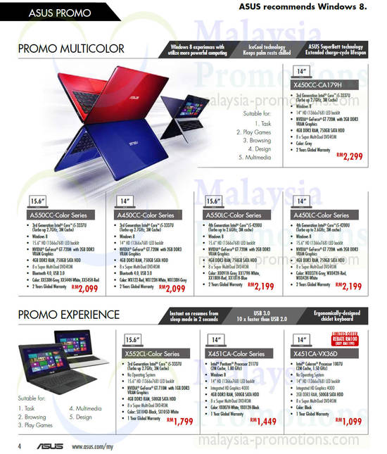 Notebooks X450CC-CA179H, X451CA-VX36D, A550CC, A450CC, A550LC, A450LC, X552CL, X451CA-Color Series