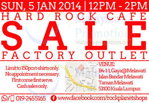 Featured image for (EXPIRED) Rock Planet Shops Hard Rock Cafe T-Shirt SALE @ Taman Melawati 5 Jan 2014