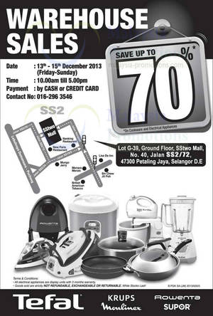 Featured image for Tefal Warehouse Sale Up To 70% OFF @ SStwo Mall 13 – 15 Dec 2013