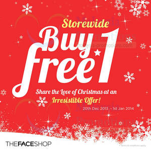 Featured image for (EXPIRED) The Face Shop Buy 1 Get 1 FREE Promo @ Nationwide 20 Dec 2013 – 1 Jan 2014