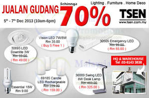 Featured image for (EXPIRED) Tsen Lighting Warehouse SALE UP To 70% OFF @ Kota Damansara Selangor 5 – 15 Dec 2013