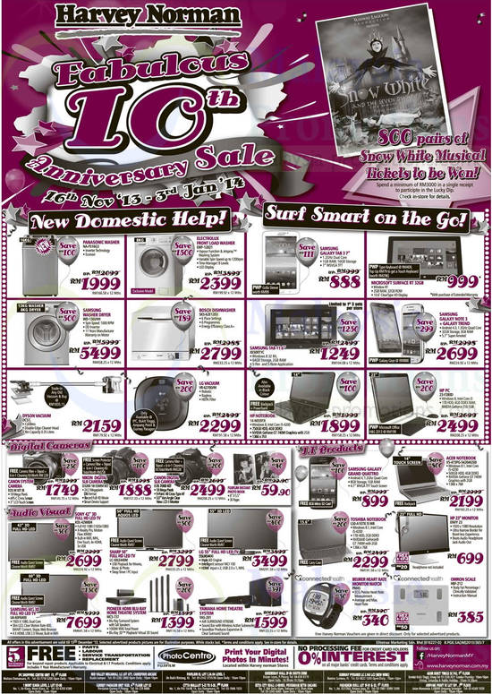 Washers, Vacuum Cleaners, Digital Cameras, Tablets, Notebooks, Panasonic, Electrolux, Samsung, Bosch, Dyson, LG, Canon, HP