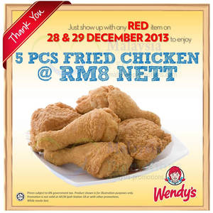 Featured image for (EXPIRED) Wendy’s RM8 5pcs Chicken Promo 28 – 29 Dec 2013