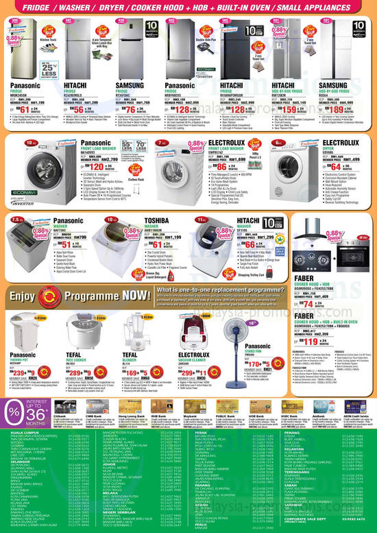 Appliances, Fridges, Washers, Dryers, Panasonic, Hitachi, Samsung, Electrolux, Toshiba