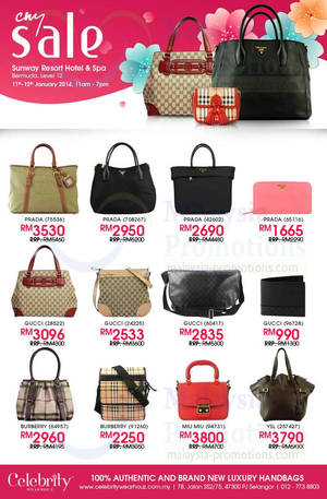 Featured image for (EXPIRED) Celebrity Wearhouz Up To 70% OFF Branded Handbags SALE @ Sunway Resort 11 – 12 Jan 2014