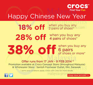 Featured image for Crocs Up To 38% OFF CNY Promotion @ Nationwide 17 Jan – 9 Feb 2014