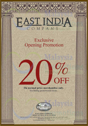 Featured image for (EXPIRED) East India Company 20% OFF Opening Promo @ Cheras Sentral 25 Jan 2014