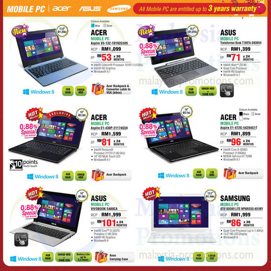 Notebooks, Acer, Asus, Samsung