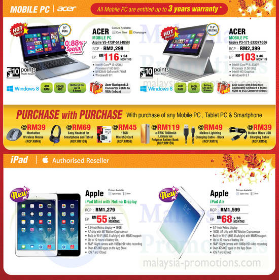 Notebooks, Tablets, Acer, Apple, iPad