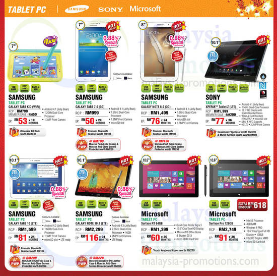 Tablets, Samsung Galaxy, Sony, Microsoft Surface