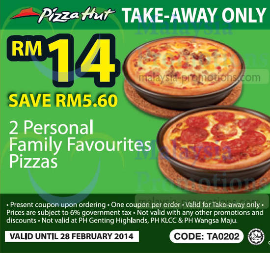 Takeaway RM14 For 2 Personal Family Favourites Pizzas