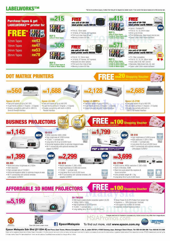 1 Apr Epson Projectors, Printers