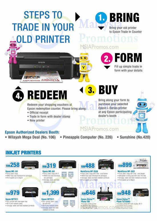 1 Apr Epson Trade In, ME-101, WF7011, ME-301, WF7511, T60, WF-2538, WF-3521, TX720WD