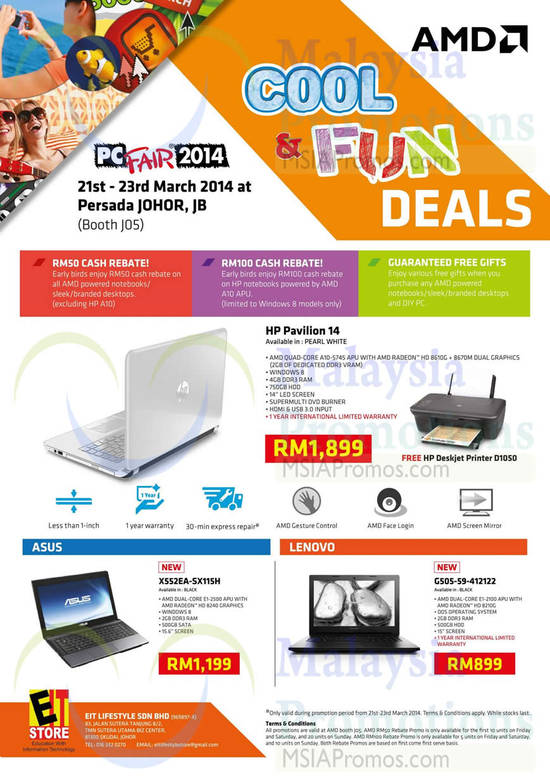 20 Mar EIT Lifestyle Notebooks HP Pavilion 14, Asus X552EA-SX115H, Lenovo G505-59-412122