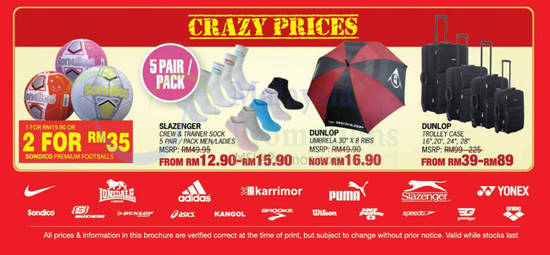 Crazy Prices Slazenger Socks, Dunlop Umbrella, Trolley