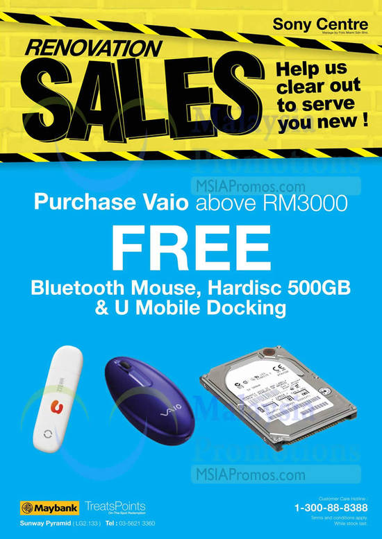 Free Bluetooth Mouse, Hard Disk, U Mobile Docking  for purchase above RM3000