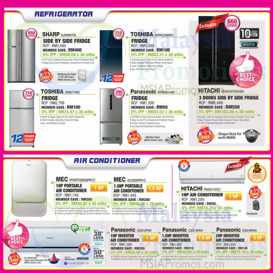 Fridges, Air Conditioners, Sharp, Toshiba, Panasonic, Hitachi, MEC