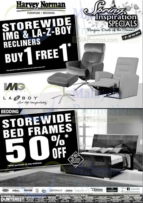 Lazboy Recliners Buy 1 Get 1 Free, Bed Frames Promotion at 50 Percent Off