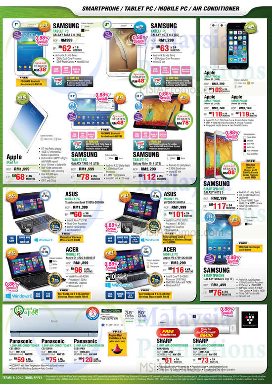 Notebooks, Tablets, Air Conditioners, Samsung, Apple, Panasonic, Asus, Sharp