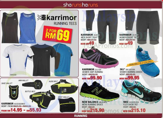 Running Tees, Tight Shorts, Shoes, Accessories Karrimor, 361, Nike, New Balance