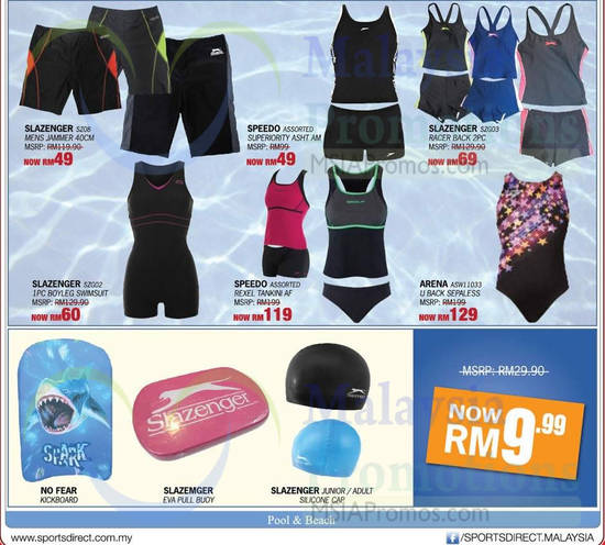 Slazenger Jammer, Racer, Boyleg Swimsuit, Arena Sepaless, No Fear Kickboard, Pull Buoy, Silicone Cap