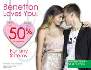 Featured image for (EXPIRED) United Colors of Benetton 50% OFF Any 2 Items Promo @ Gurney Paragon 14 – 15 Feb 2014