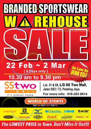 Featured image for (EXPIRED) World Of Sports Branded Sportswear Warehouse SALE @ SSTwo Mall 22 Feb – 9 Mar 2014