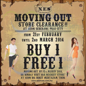 Featured image for (EXPIRED) XES Shoes 1 For 1 Moving Out Clearance SALE @ Aeon Seberang Prai City 21 Feb – 2 Mar 2014