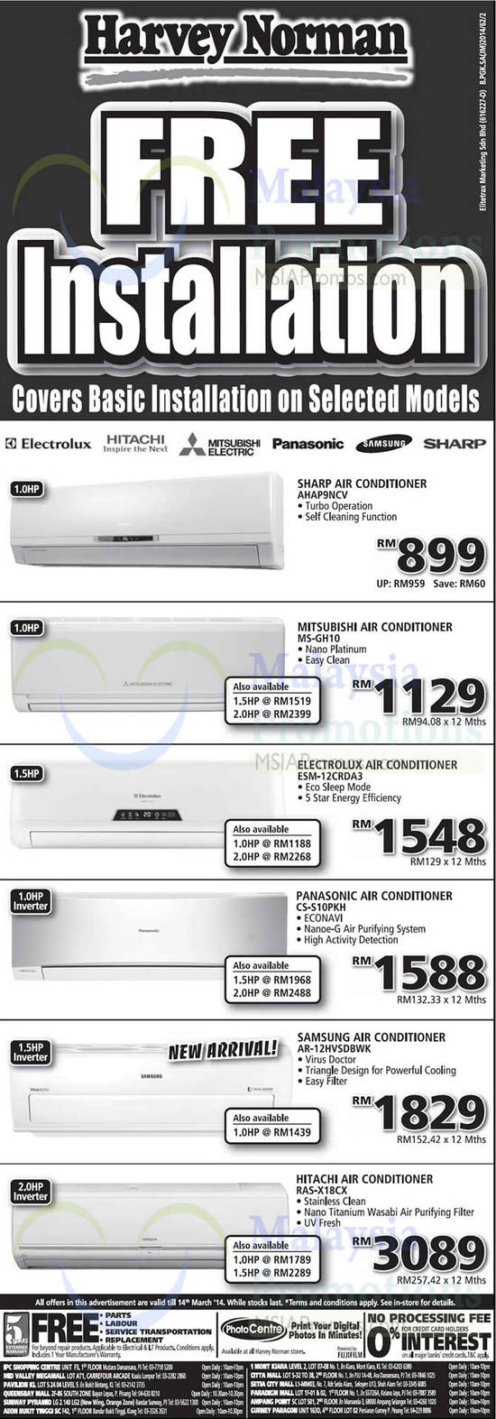 Air Conditioners, Sharp, Mitsubishi Electric, Electrolux, Panasonic, Samsung