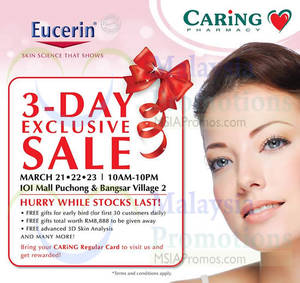 Featured image for Caring Pharmacy Eucerin SALE @ IOI Mall & Bangsar Village 21 – 23 Mar 2014