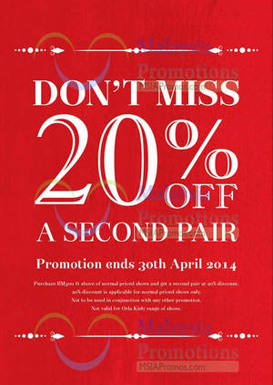 Featured image for (EXPIRED) Clarks 20% OFF 2nd Pair Promo 21 Mar – 30 Apr 2014