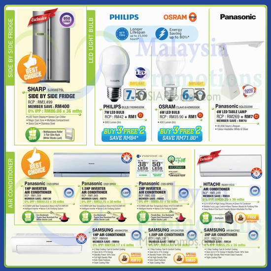 Fridge, Light Bulbs, Air Conditioners, Sharp, Philips, Osram, Panasonic, Hitachi, Samsung