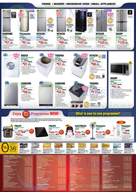 Fridges, Washers, Microwave, Pressure Cooker, Induction Cooker, Vacuum Cleaner, Stand Fan, Water Heater, Samsung, Panasonic