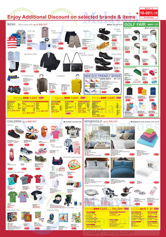 Men Shirts, Short, Shoes, Undergarment, Luggage, Golf Fair, Household, Cookware, Children Shoes, Toys, Printed Tees