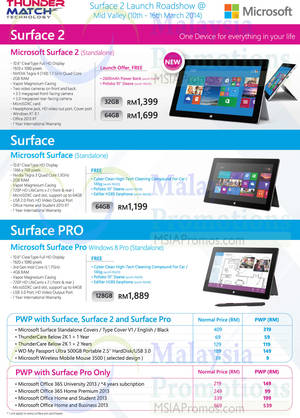 Featured image for (EXPIRED) Thunder Match Microsoft Surface 2 Launch Offers @ Mid Valley 10 – 16 Mar 2014