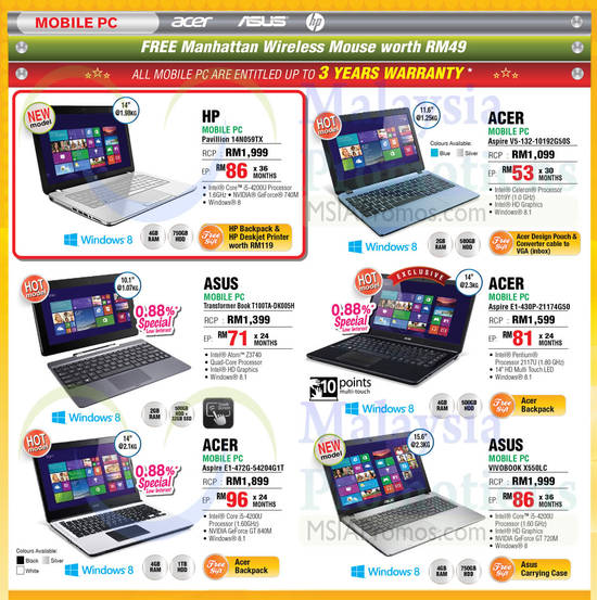 Notebooks, HP, Acer, Asus