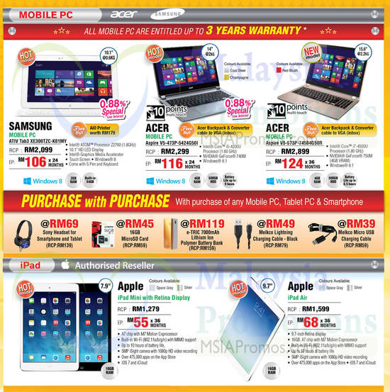 Notebooks, Tablets, Samsung, Acer, Apple