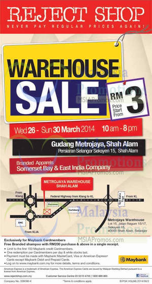 Featured image for (EXPIRED) Reject Shop Warehouse SALE @ Gundang Metrojaya Shah Alam 26 – 30 Mar 2014