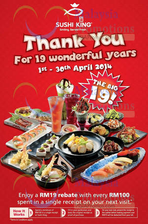 Featured image for Sushi King FREE RM19 Rebate Promo 1 – 30 Apr 2014