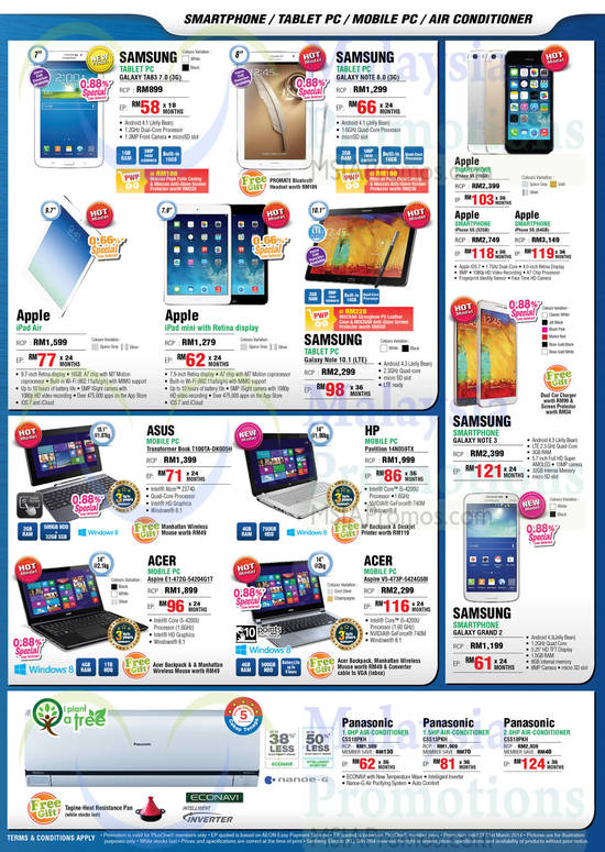 Tablets, Notebooks, Smartphones, Air Conditioners, Samsung, Apple, Asus, Acer, Panasonic