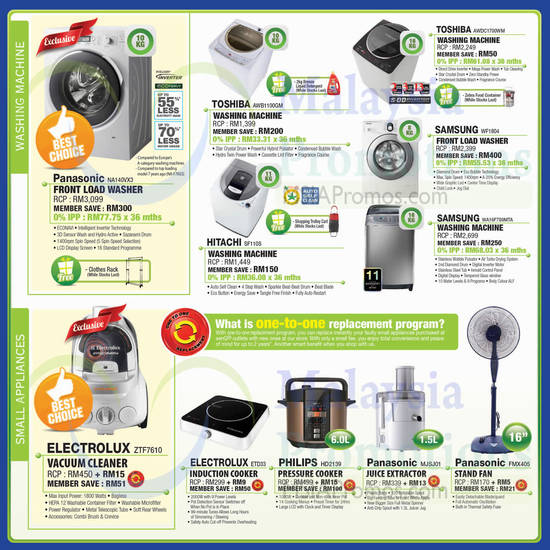 Washers, Vacuum Cleaners, Induction Cooker, Pressure Cooker, Juice Extractor, Stand Fan