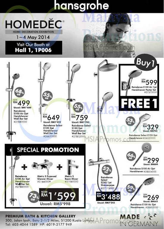 30 Apr Hansgrohe Showerheads, Buy 1 Get 1 Free, Special Promotion