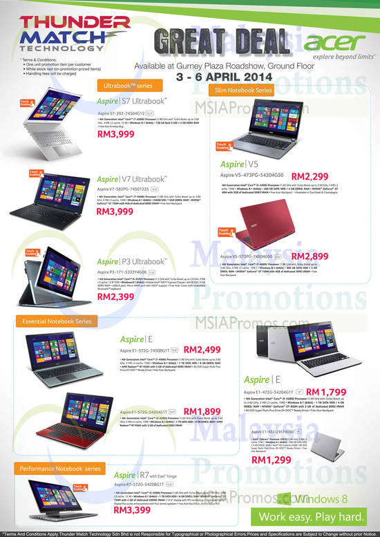 Acer Notebooks S7, V7, V5, P3, E, R7 Series